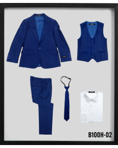 Tazio Boy's 5 Piece Suit with Shirt & Tie - Sharkskin Fabric 