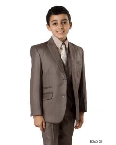 Tazio Boy's 5 Piece Suit Vested w/Shirt and Tie- Modern Peak Lapel