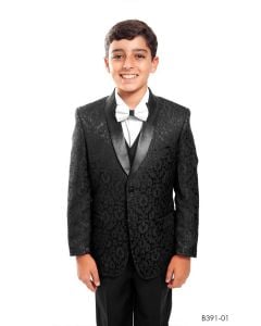 Tazio Boy's 5 Piece Suit with Shirt & Tie - Black Vest