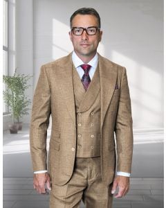 Tan Suit Mens 3 Piece Suits with Peak Lapel