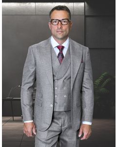 Statement Men's Outlet 3 Piece 100% Wool Modern Fit Suit - Peak Lapel