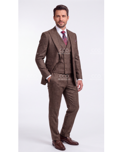 Brown Suit Mens 3 Piece Suits with Peak Lapel