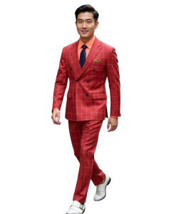 Baked Apple Windowpane Fabric Double Breasted Suit