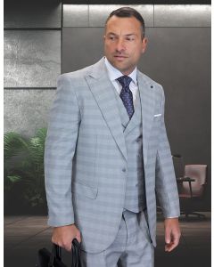 Grey Suit 3 Piece Suits for Men Peak Lapel Double Breasted Vest 