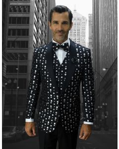 Statement Men's Modern Fit Outlet Tuxedo - Fancy Polka Dot Pattern