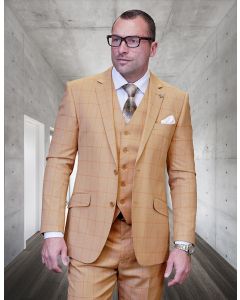 Statement Men's Outlet 3 Piece 100% Wool Fashion Suit - Modern Fit Windowpane