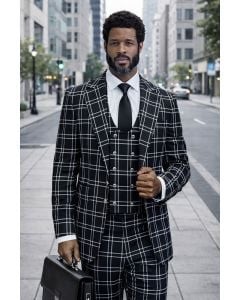 Black Suit Mens Fashion Suits Double Breasted Vest