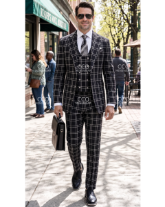 Black Suit Mens Fashion Suits Double Breasted Vest