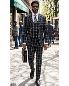Black Suit Mens Fashion Suits Double Breasted Vest
