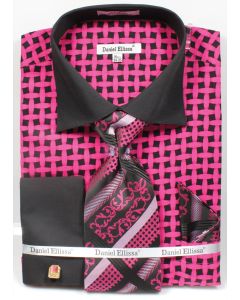 Daniel Ellissa Men's Outlet French Cuff Shirt Set - Patterned Two Tone