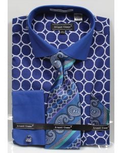 Avanti Uomo Men's Outlet French Cuff Dress Shirt Set - Printed Pattern