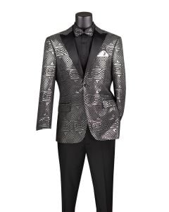 Silver Mens Blazer Peak Lapel Bow Tie