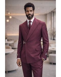 Statement Men's Outlet 2 Piece 100% Wool Modern Fit Double Breasted Suit - Metal Buckle