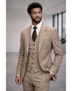 Camel Suit Plaid Mens Suits Modern Fit Suit for Guys