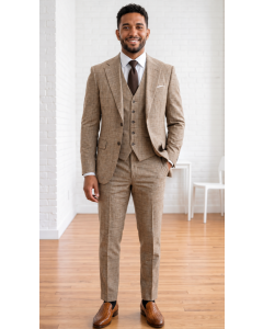 Statement Men's Outlet 3 Piece 100% Wool Modern Fit Suit - Textured Plaid