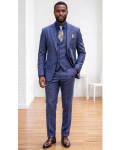 Cobalt Suit Plaid Mens Suits Modern Fit Suit for Guys