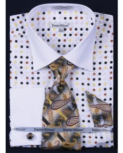 Daniel Ellissa Men's Outlet French Cuff Dress Shirt Set - Multi Polka Dot