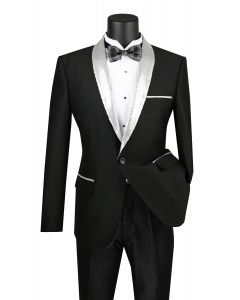 Vinci Men's Slim Sharkskin Sport Coat - Sequin Shawl Lapel