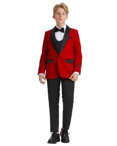 CCO Boy's Outlet 5 Piece Suit with Shirt & Tie - Velvet Suit
