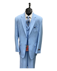 Zacchi Men's 3 Piece Poplin Outlet Suit - Solid Color Side Vents