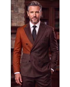 Statement Men's Outlet 2 Piece 100% Wool Double Breasted Suit - Multi Tone Jacket
