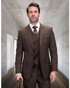 Statement Men's Outlet 3 Piece 100% Wool Fashion Suit - Textured Solid Color