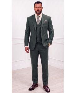 Statement Men's Outlet 3 Piece 100% Wool Fashion Suit - Textured Solid Color
