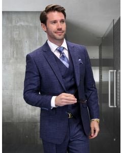 Statement Men's 3 Piece 100% Wool Fashion Suit - Textured Solid Color