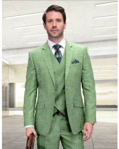 Statement Men's Outlet 3 Piece 100% Wool Fashion Suit - Textured Solid Color