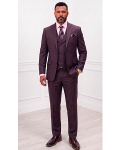 Statement Men's Outlet 3 Piece 100% Wool Fashion Suit - Textured Solid Color