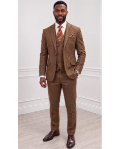 Copper Three Piece Mens Suits Double Breasted Vest
