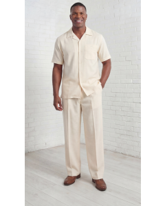 Cream Men's Leisure Suit 2 Piece Matching Set