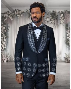 Statement Men's 3 Piece Modern Fit Tuxedo - Embellished Rhinestones