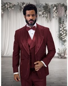 Statement Men's 100% Wool 3 Piece Modern Fit Tuxedo - Gemstone Pattern