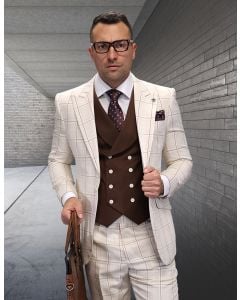 Statement Men's 3 Piece 100% Wool Suit - Bold Vest Color