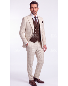 Tan Suit Peak Lapel Men Suits