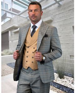 Statement Men's 100% Wool 3 Piece Suit - Tri Tone Plaid