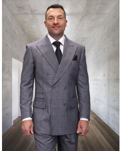Statement Men's Outlet 2 Piece 100% Wool Plaid Fashion Suit - Double Breasted