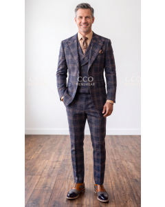 Statement Men's Outlet 3 Piece 100% Wool Tailored Fit Plaid Suit - Double Breasted Vest