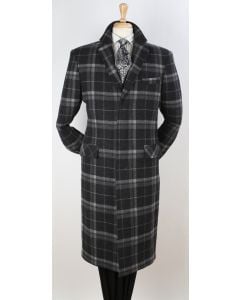 black and white Windowpane Wool Coat Top Coat