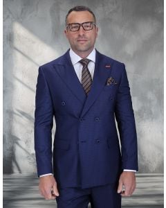 Statement Men's Outlet 2 Piece 100% Wool Double Breasted Suit - Micro Windowpane