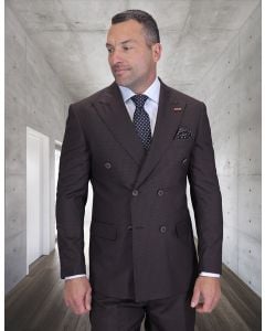 Statement Men's 2 Piece 100% Wool Double Breasted Suit - Micro Windowpane