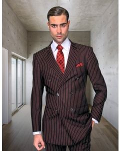 Statement Men's 2 Piece 100% Wool Double Breasted Suit - Bold Pinstripe