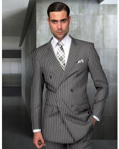 Statement Men's 2 Piece 100% Wool Double Breasted Suit - Bold Pinstripe