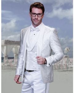 Statement Men's 3 Piece Modern Fit Tuxedo - Tone on Tone Paisley