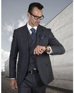 Statement Men's 3 Piece 100% Wool Suit - Subtle Plaid