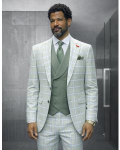 Mint Mens Suits Plaid Suit for Guys Suit Jacket with Peak Lapel
