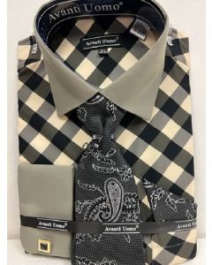 Avanti Uomo Men's Outlet French Cuff Dress Shirt Set - Smooth Triple Tone