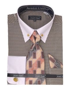 Avanti Uomo Men's French Cuff Dress Shirt Set - Triple Tone Print