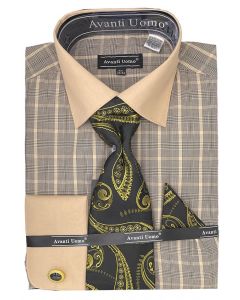 Avanti Uomo Men's French Cuff Dress Shirt Set - Plaid Windowpane